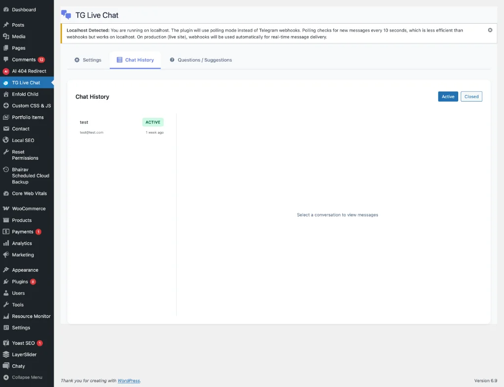 TG Live Chat History
